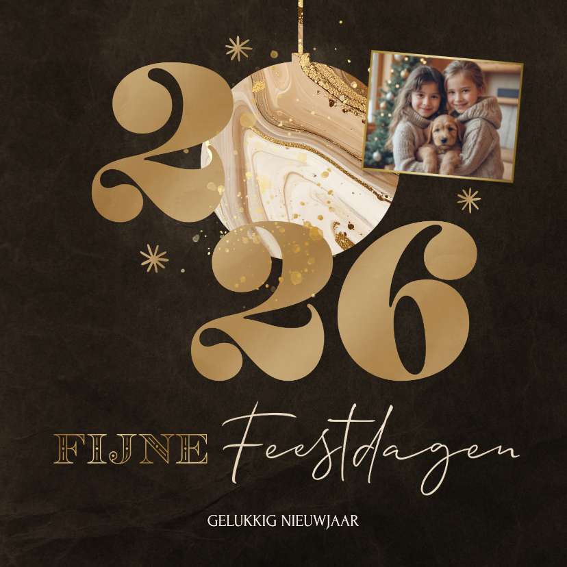 Kerstkaart met marmer kerstbal 2026 - Kerstkaarten Kerstkaarten - Kerstkaart met marmer kerstbal 2026