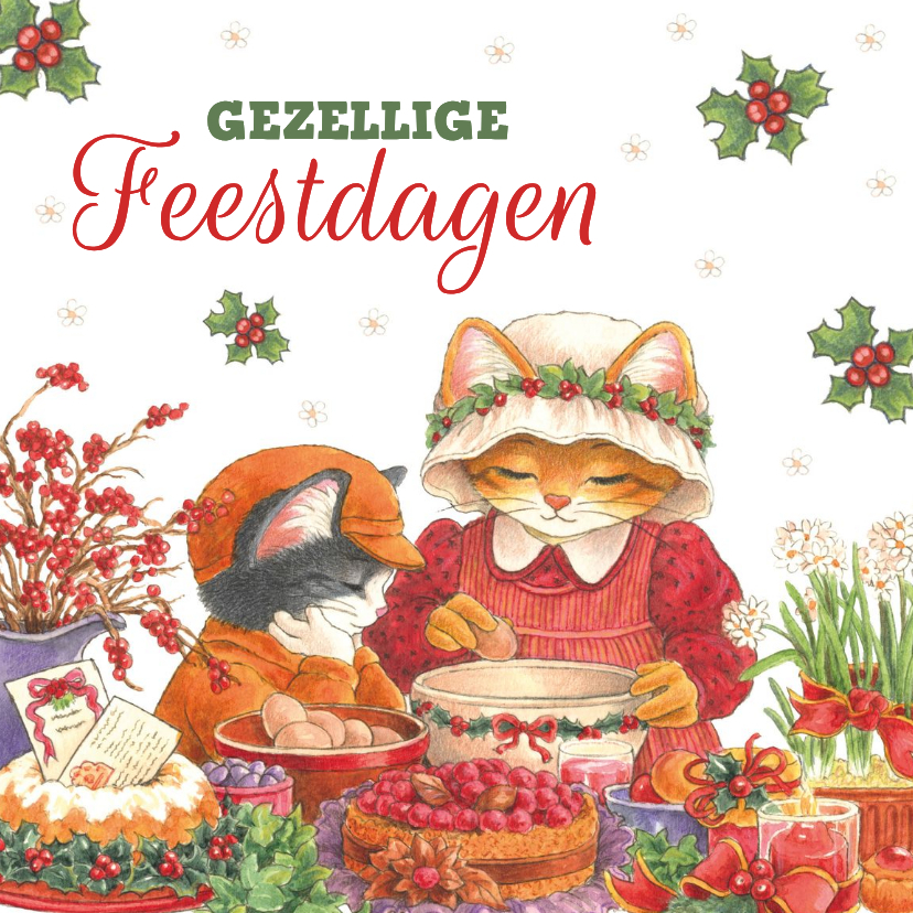 Kerstkaart met poes Molly in de keuken - Kerstkaarten Kerstkaarten - Kerstkaart met poes Molly in de keuken
