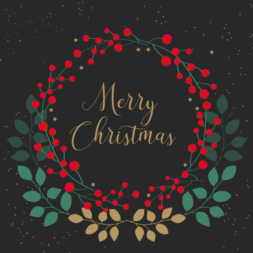 Kerstkaart met rode besjes en goudlook takjes - Kerstkaarten Kerstkaarten - Kerstkaart met rode besjes en goudlook takjes