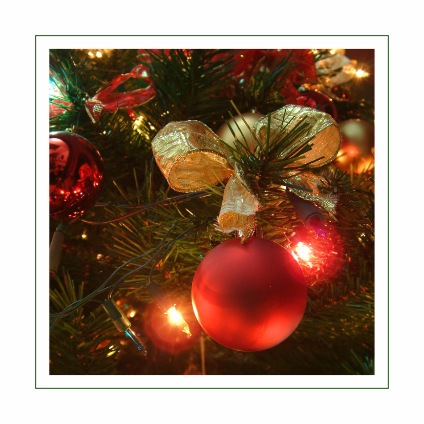 Kerstkaart met rode kerstballen - Kerstkaarten Kerstkaarten - Kerstkaart met rode kerstballen