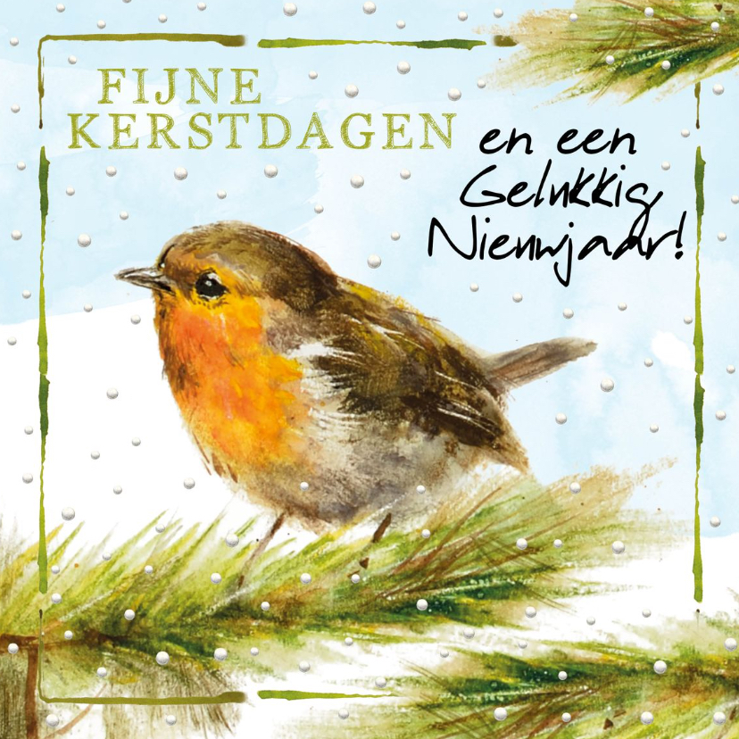 Kerstkaart met Roodborstje in de sneeuw - Kerstkaarten Kerstkaarten - Kerstkaart met Roodborstje in de sneeuw