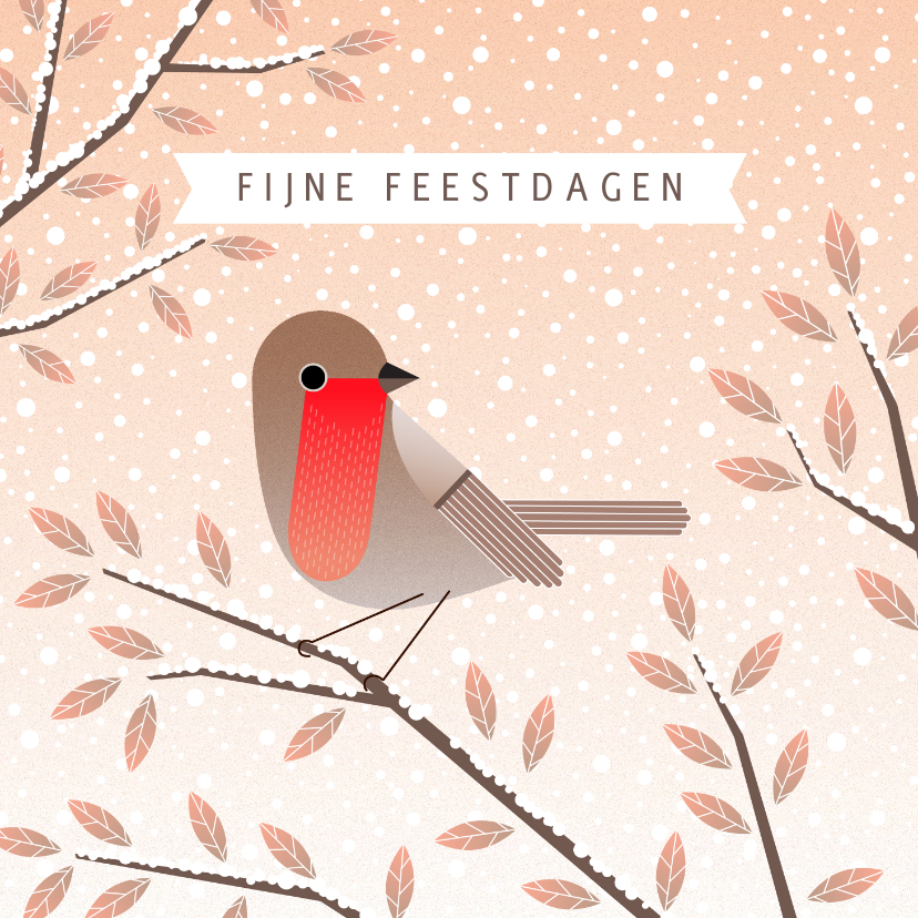 Kerstkaart met roodborstje op winterse takken - Kerstkaarten Kerstkaarten - Kerstkaart met roodborstje op winterse takken