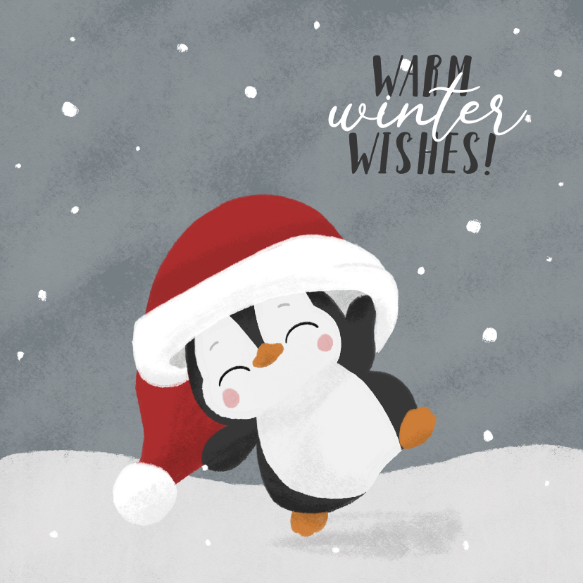 Kerstkaarten - Kerstkaart met schattige pinguïn met kerstmuts