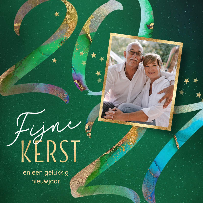 Kerstkaarten - Kerstkaart met sjieke foto en 2027 in verf geschilderd