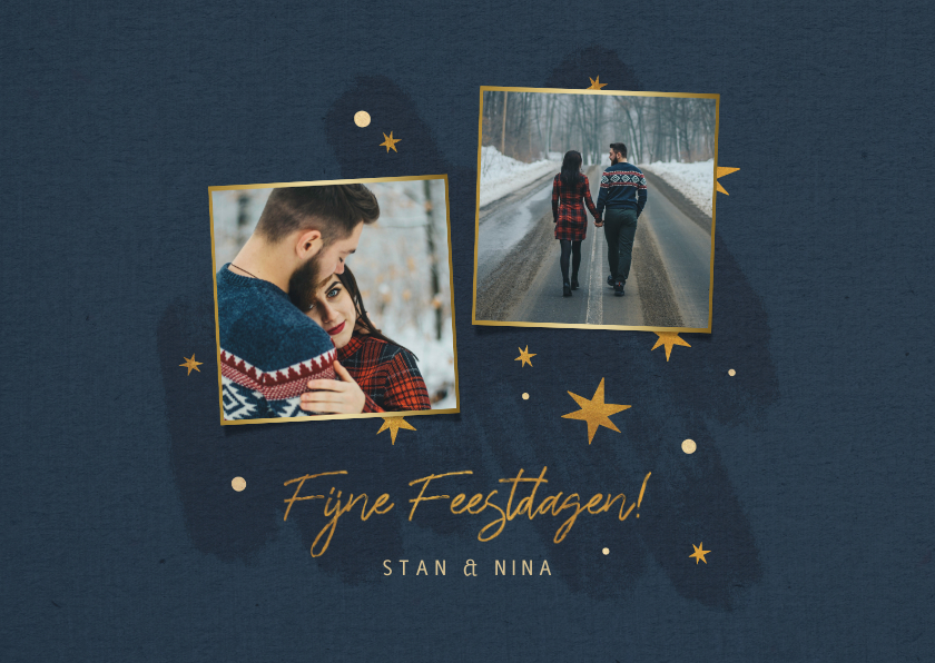 Kerstkaart met sterren, 2 foto's en fijne feestdagen - Kerstkaarten Kerstkaarten - Kerstkaart met sterren, 2 foto's en fijne feestdagen