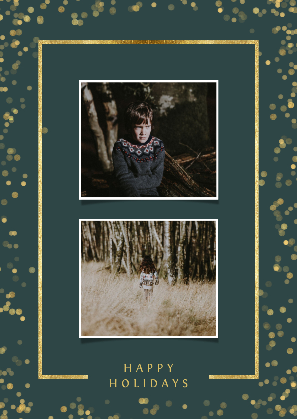Kerstkaart met twee foto's en goudlook kader - Kerstkaarten Kerstkaarten - Kerstkaart met twee foto's en goudlook kader