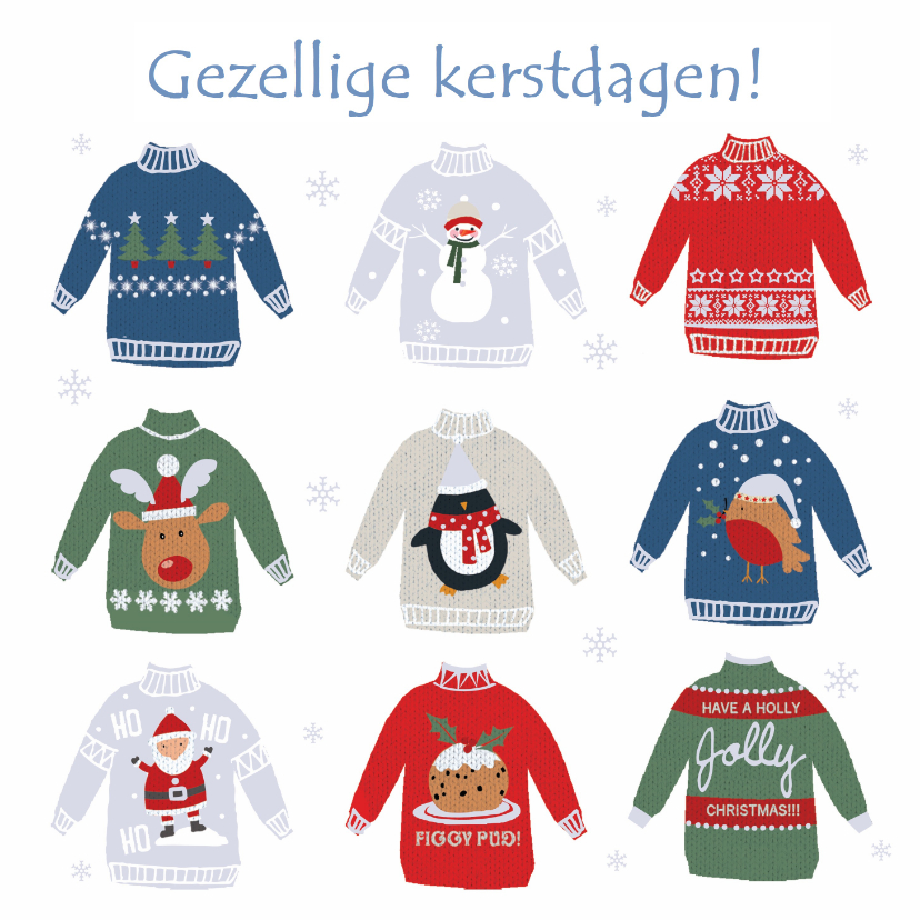 Kerstkaarten - Kerstkaart met verschillende kersttruien