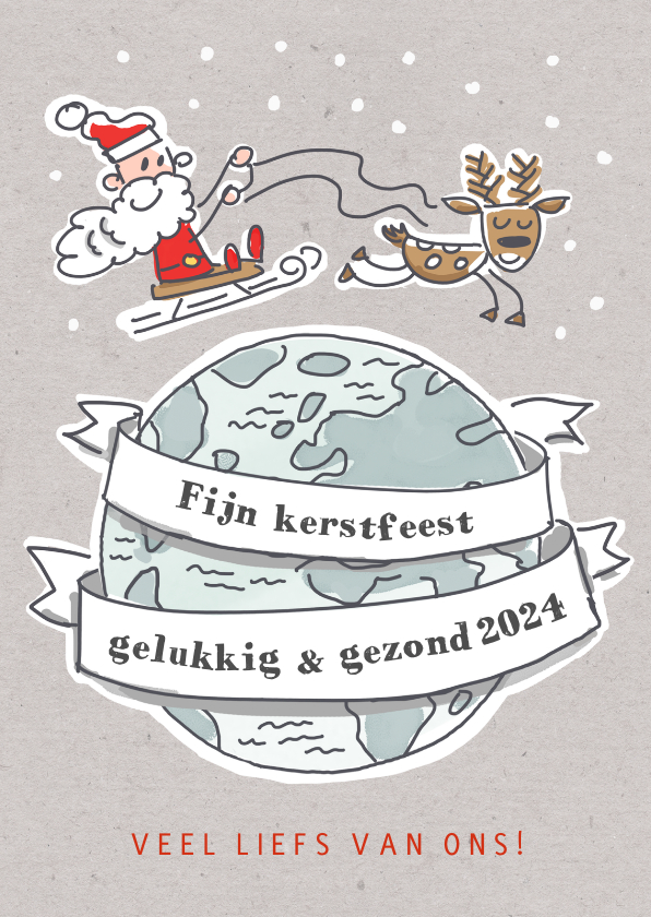 Kerstkaart met vliegende kerstman en rendier - Kerstkaarten Kerstkaarten - Kerstkaart met vliegende kerstman en rendier