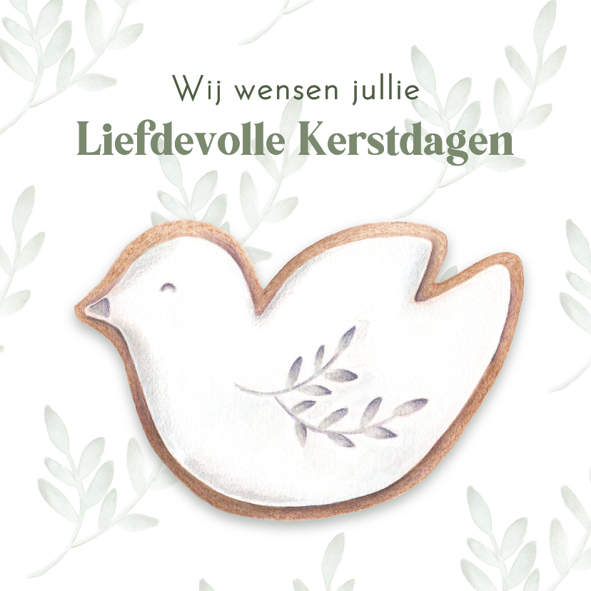 Kerstkaarten - Kerstkaart met vredesduif kerstkoekje