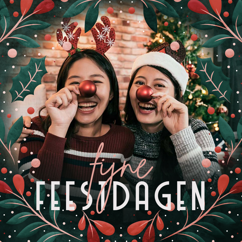 Kerstkaarten - Kerstkaart met vrolijk kader en grote foto fijne feestdagen