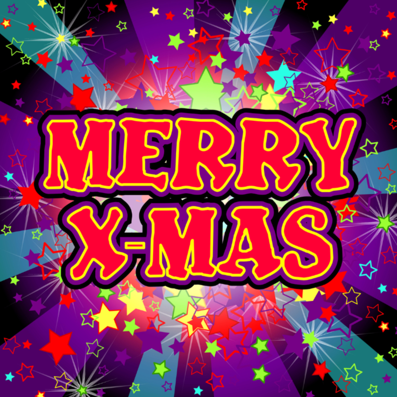 Kerstkaart met vrolijke gekleurde sterren - Kerstkaarten Kerstkaarten - Kerstkaart met vrolijke gekleurde sterren