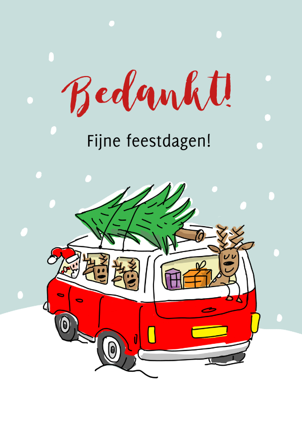 Kerstkaarten - Kerstkaart met vw busje bedankt