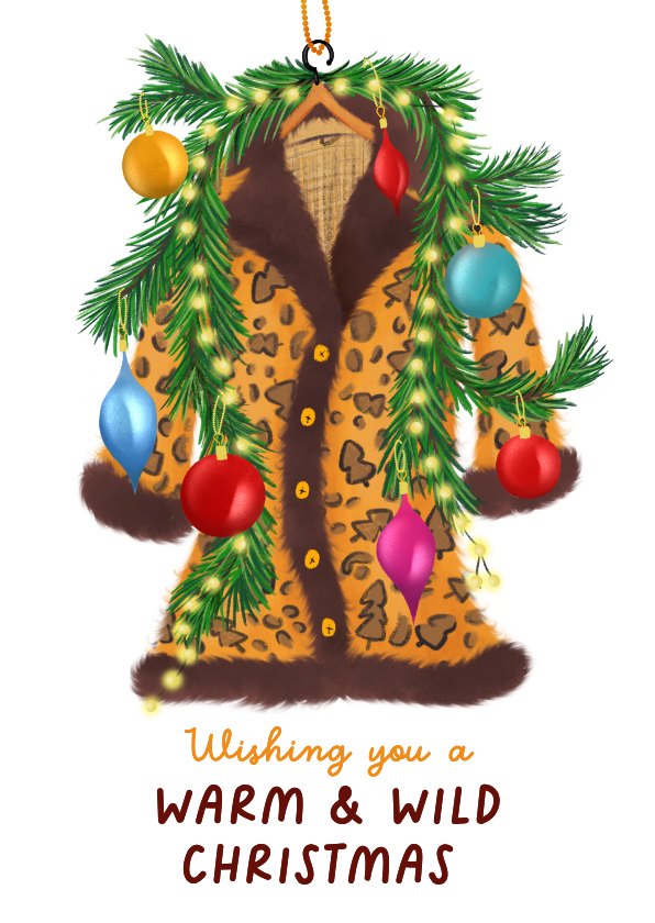 Kerstkaarten - Kerstkaart met warme kerstjas en kersttakken