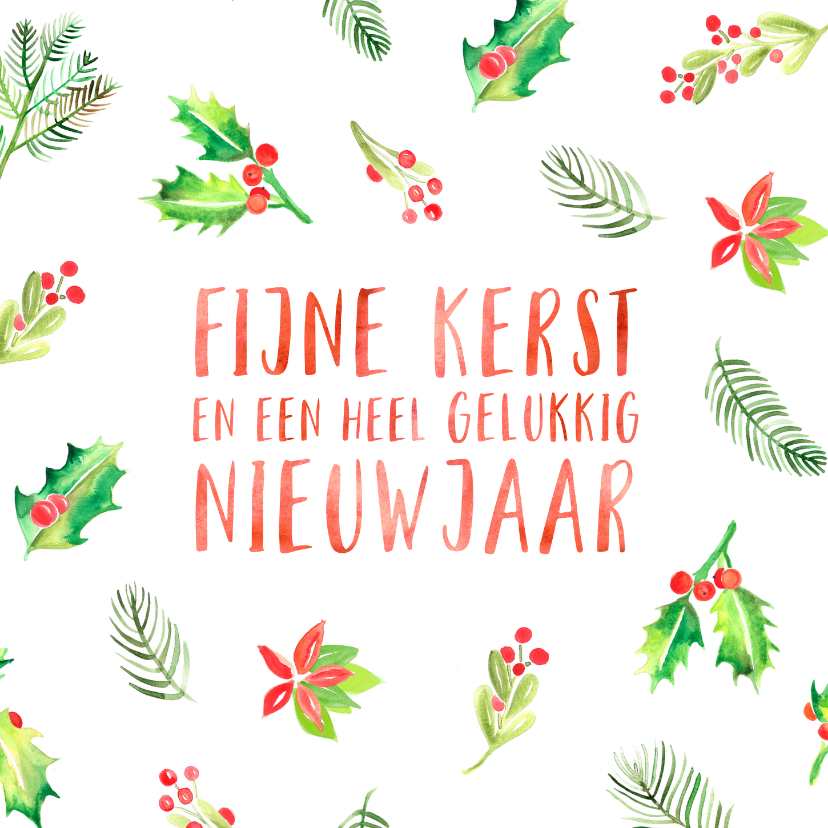 Kerstkaart met waterverf blaadjes - Kerstkaarten Kerstkaarten - Kerstkaart met waterverf blaadjes