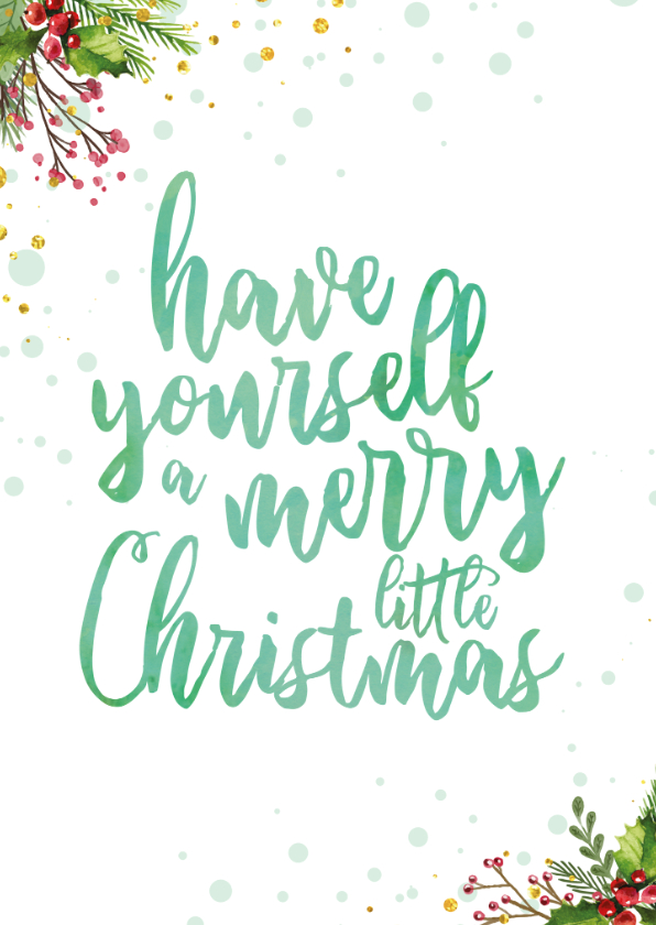 Kerstkaart met waterverf tekst ' a merry little christmas' - Kerstkaarten Kerstkaarten - Kerstkaart met waterverf tekst ' a merry little christmas'