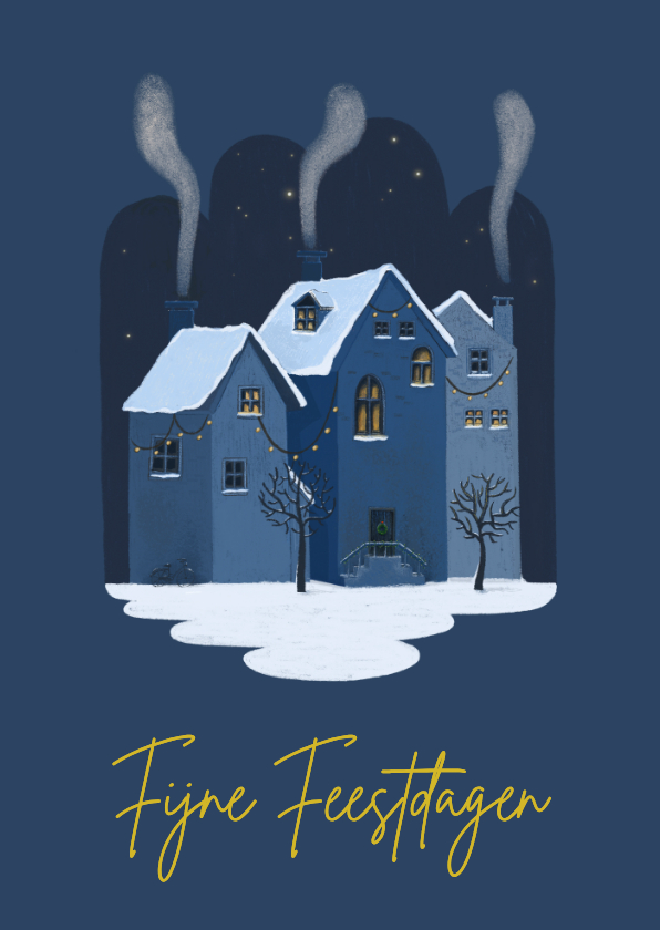 Kerstkaarten - Kerstkaart met winterhuisjes