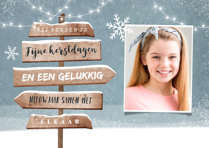 Kerstkaarten - Kerstkaart met winters thema en wegwijzer