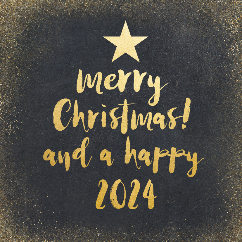 Kerstkaart met zwarte achtergrond en gouden letters - Kerstkaarten Kerstkaarten - Kerstkaart met zwarte achtergrond en gouden letters