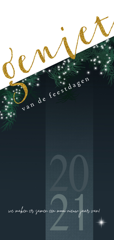 Kerstkaart modern 2020-2021, kersttakjes en 'geniet' - Kerstkaarten Kerstkaarten - Kerstkaart modern 2020-2021, kersttakjes en 'geniet'