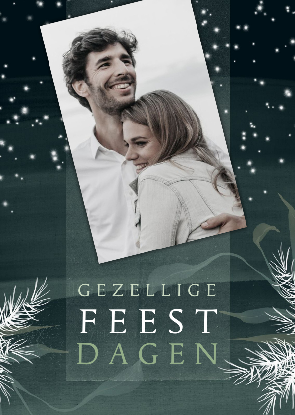 Kerstkaart modern 2022-2023, met foto, sterretjes en takjes - Kerstkaarten Kerstkaarten - Kerstkaart modern 2022-2023, met foto, sterretjes en takjes