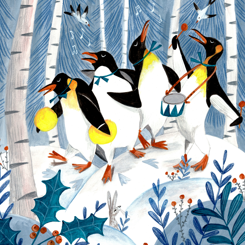 Kerstkaarten - Kerstkaart muziek met de pinguins