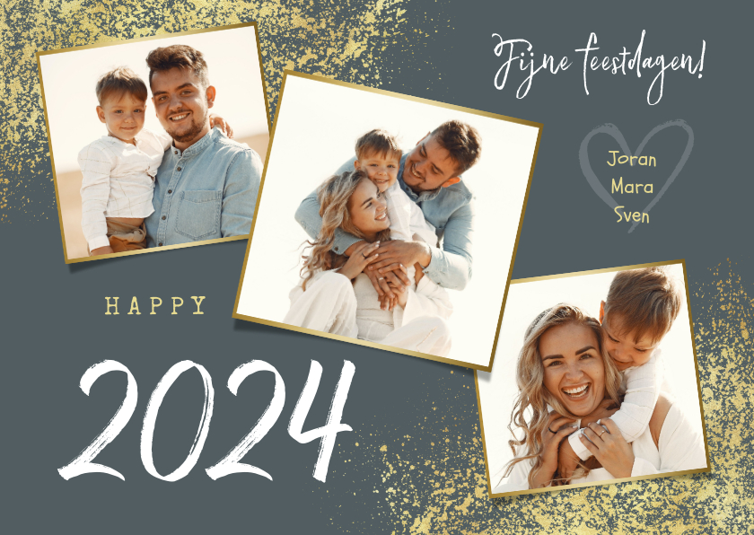 Kerstkaart nieuwjaar fijne feestdagen goud foto's - Kerstkaarten Kerstkaarten - Kerstkaart nieuwjaar fijne feestdagen goud foto's