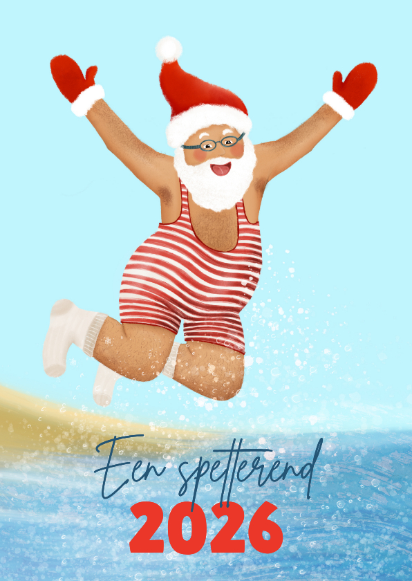 Kerstkaart 'Nieuwjaarsduik' met Kerstman - Kerstkaarten Kerstkaarten - Kerstkaart 'Nieuwjaarsduik' met Kerstman