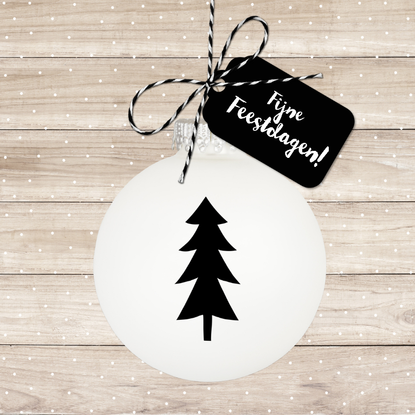 Kerstkaart op houten achtergrond witte kerstbal - Kerstkaarten Kerstkaarten - Kerstkaart op houten achtergrond witte kerstbal