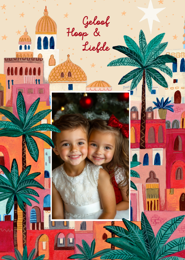 Kerstkaart oriëntaalse stad bethlehem en ster - Kerstkaarten Kerstkaarten - Kerstkaart oriëntaalse stad bethlehem en ster