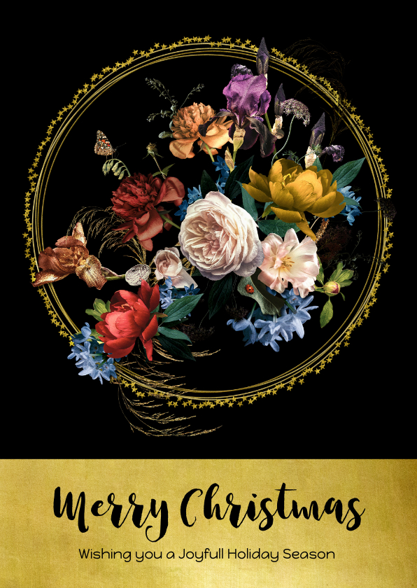 Kerstkaart oude meesters boeket goud - Kerstkaarten Kerstkaarten - Kerstkaart oude meesters boeket goud