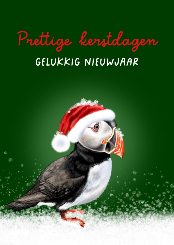 Kerstkaarten - Kerstkaart papegaaiduiker in de winter