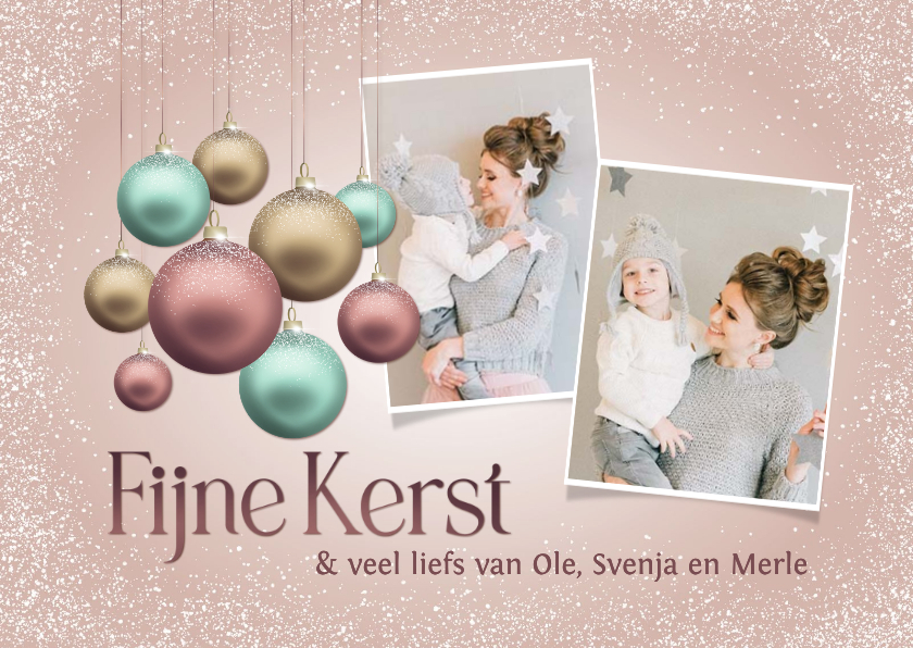 Kerstkaart pastel kerstballen en foto's - Kerstkaarten Kerstkaarten - Kerstkaart pastel kerstballen en foto's