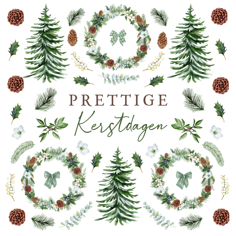 Kerstkaarten - Kerstkaart patroon van kerstkrans met strik en kersttakken