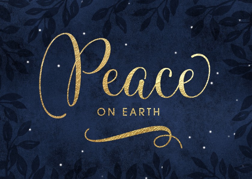 Kerstkaart Peace on earth goud donker blauw - Kerstkaarten Kerstkaarten - Kerstkaart Peace on earth goud donker blauw
