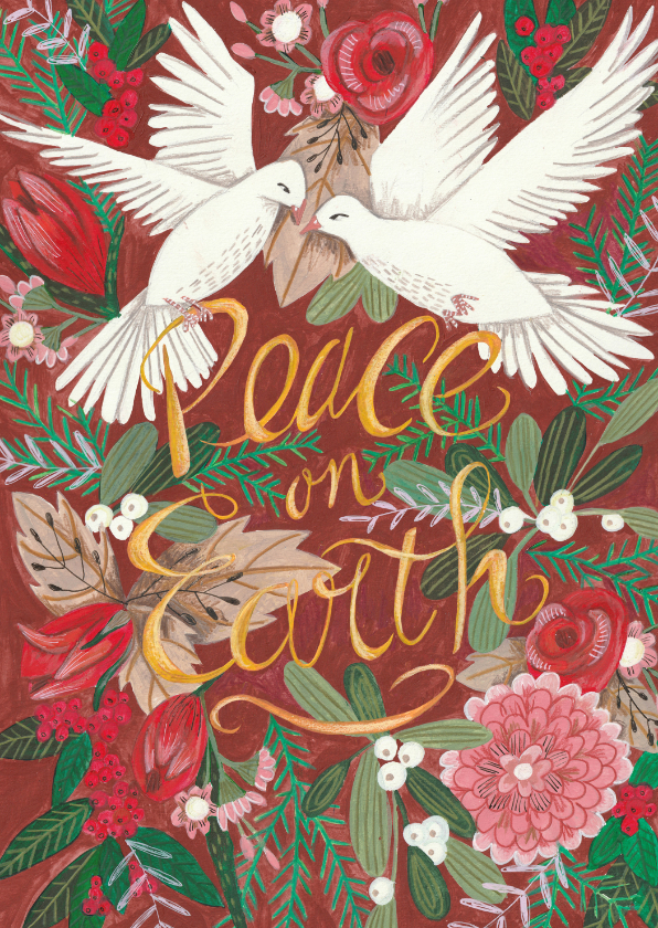 Kerstkaart Peace on Earth illustratie - Kerstkaarten Kerstkaarten - Kerstkaart Peace on Earth illustratie
