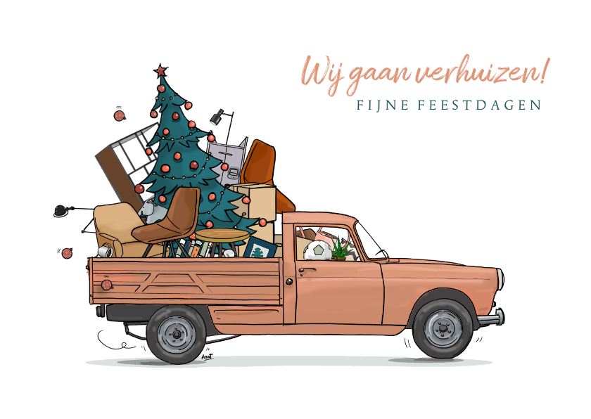 Kerstkaart Pickup oranje - Kerstkaarten Kerstkaarten - Kerstkaart Pickup oranje