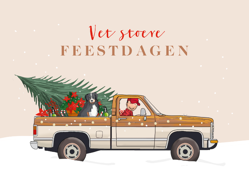 Kerstkaart pickup truck met kerstboom - Kerstkaarten Kerstkaarten - Kerstkaart pickup truck met kerstboom