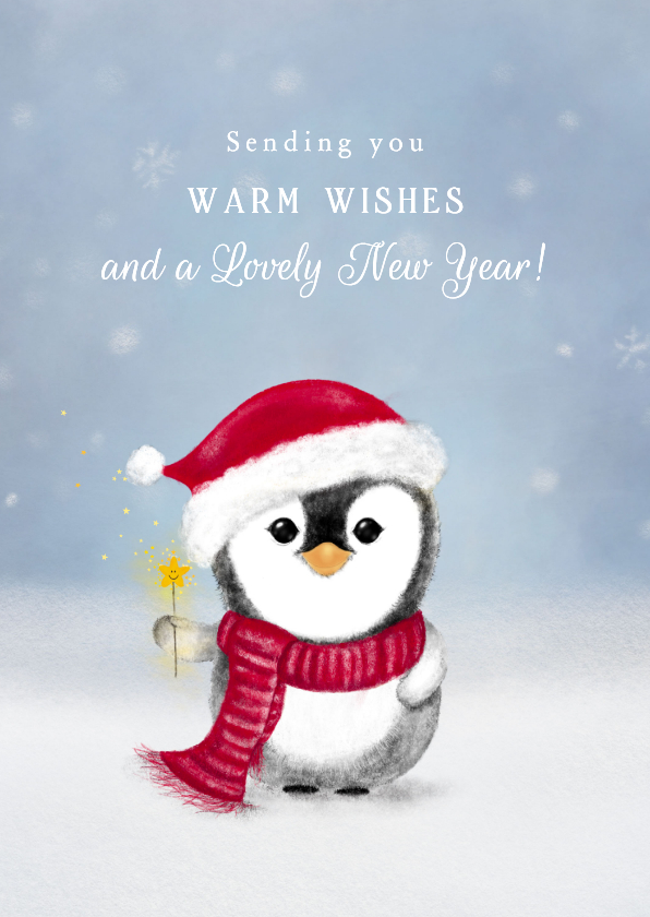 Kerstkaarten - Kerstkaart Pinguïn – Warm Winter Wishes – Winterkaart