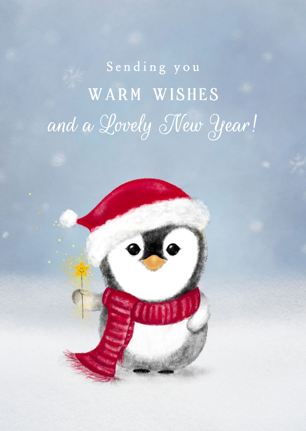 Kerstkaarten - Kerstkaart Pinguïn – Warm Winter Wishes – Winterkaart