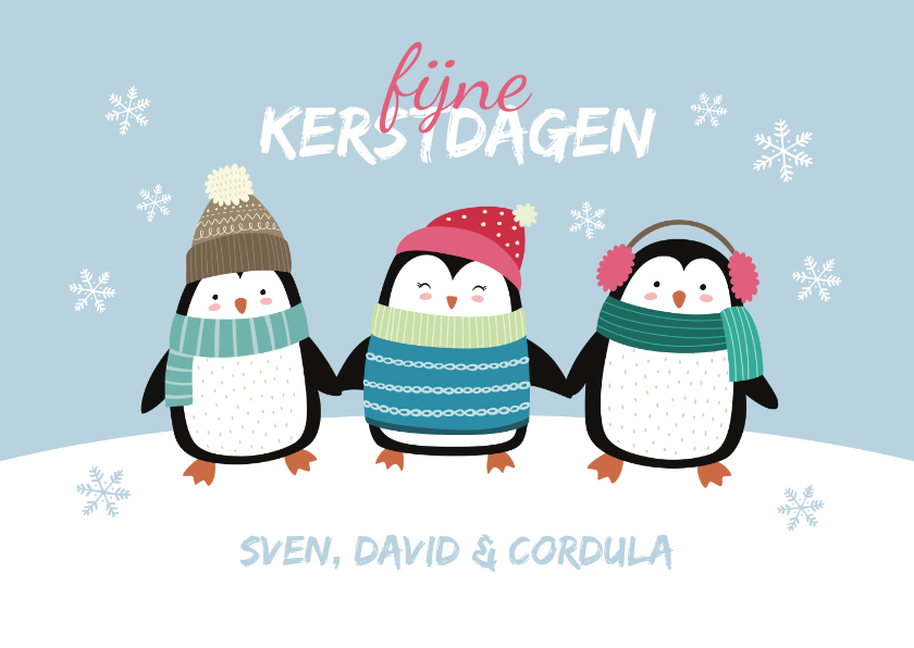 Kerstkaart pinguïns in de sneeuw - Kerstkaarten Kerstkaarten - Kerstkaart pinguïns in de sneeuw