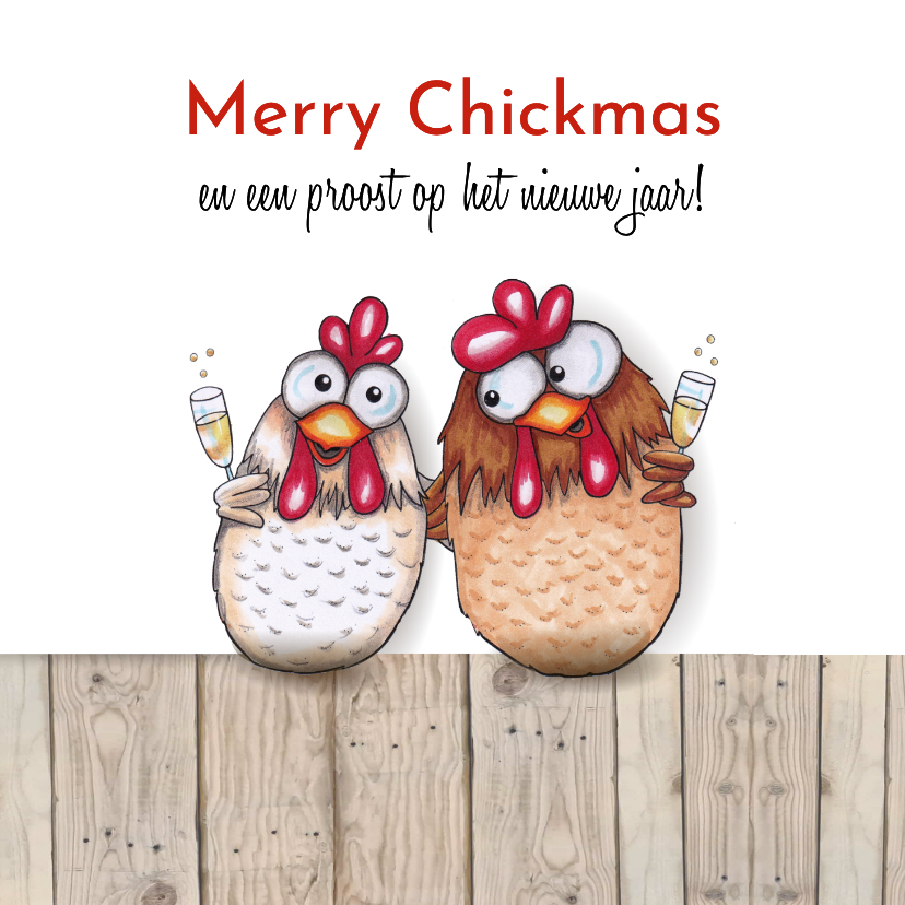 Kerstkaarten - Kerstkaart proostende kippen