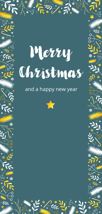 Kerstkaart rand met takjes en sterren - Kerstkaarten Kerstkaarten - Kerstkaart rand met takjes en sterren