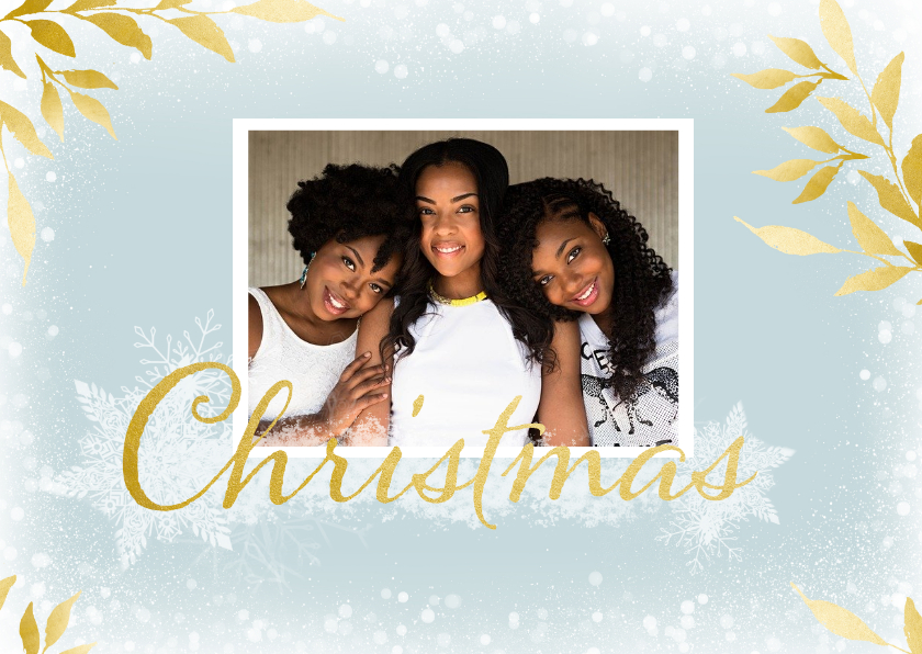 Kerstkaart rechthoek met foto en gouden takken - Kerstkaarten Kerstkaarten - Kerstkaart rechthoek met foto en gouden takken