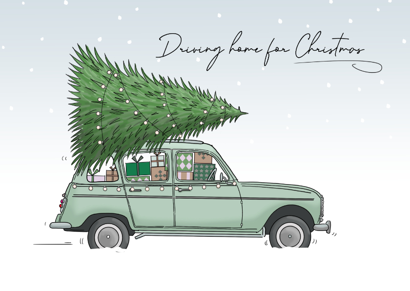Kerstkaarten - Kerstkaart Renault 4 met kerstboom