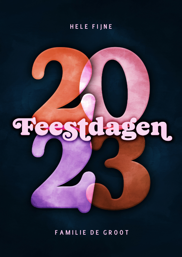 Kerstkaart retro 2023 kleurrijk - Kerstkaarten Kerstkaarten - Kerstkaart retro 2023 kleurrijk