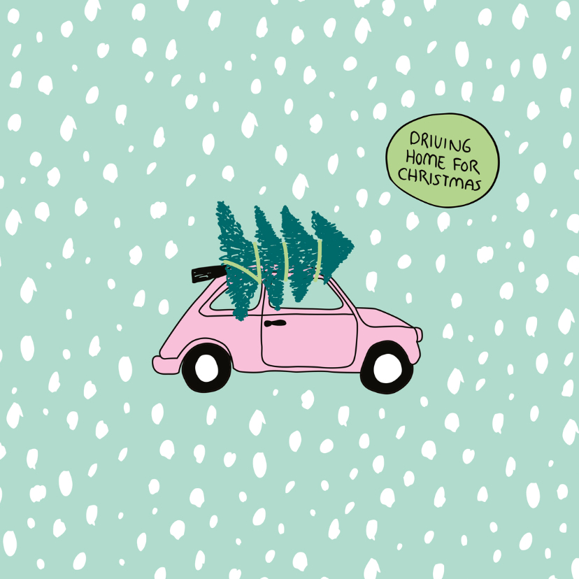 Kerstkaart retro auto kerstboom - Kerstkaarten Kerstkaarten - Kerstkaart retro auto kerstboom