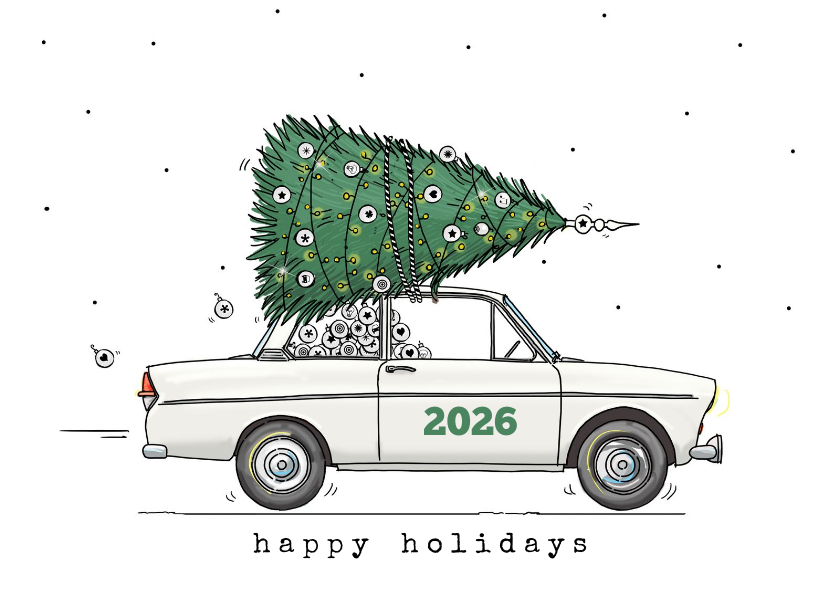 Kerstkaarten - Kerstkaart retro auto wit