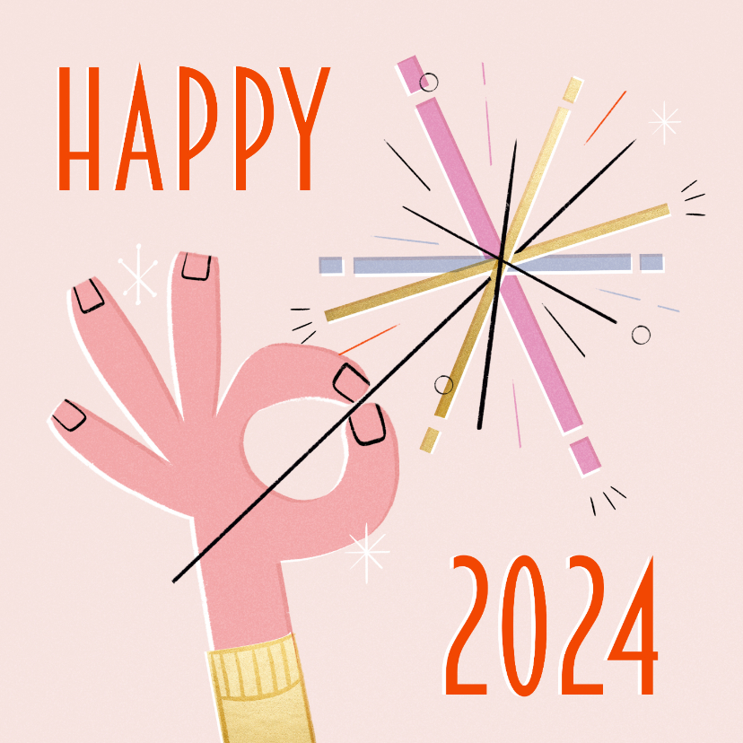 Kerstkaarten - Kerstkaart retro vuurwerk happy 2024 nieuwjaar