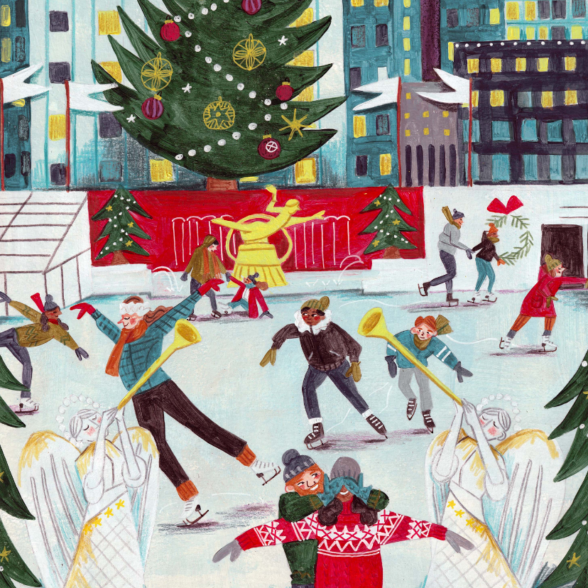 Kerstkaarten - Kerstkaart Rockefeller center schaatsen in New York