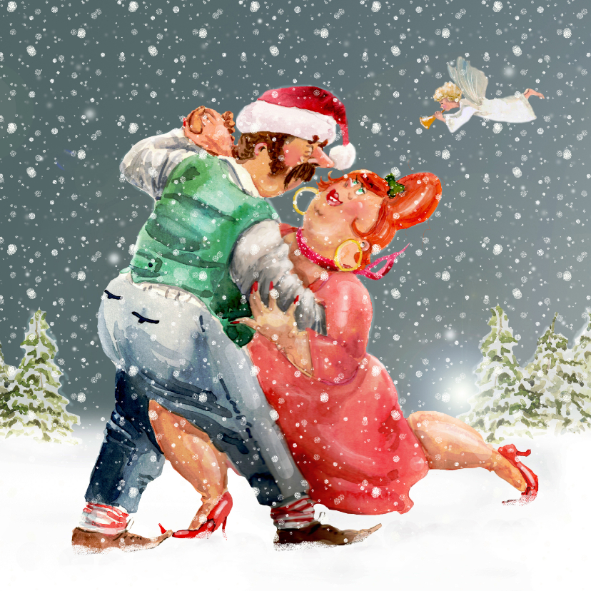 Kerstkaart romantisch paar - Kerstkaarten Kerstkaarten - Kerstkaart romantisch paar